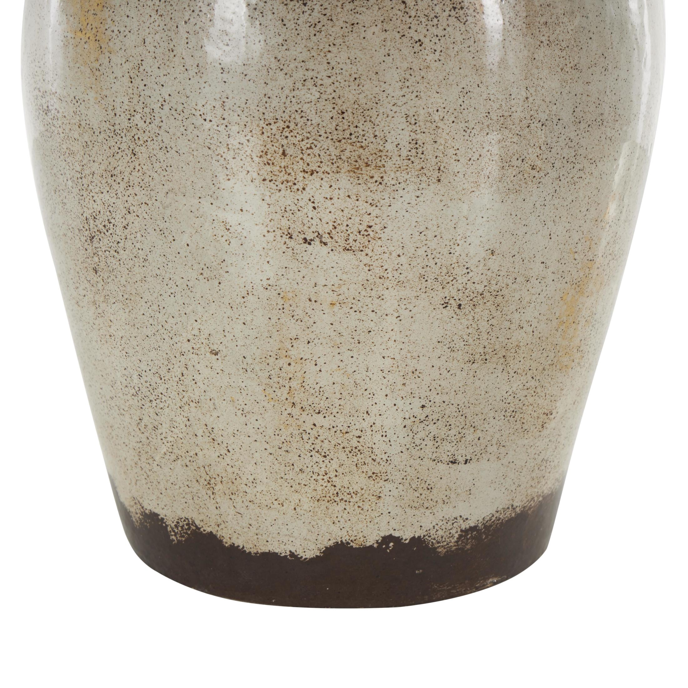 DecMode 14" Antique Amphora Cream Ceramic Vase with Speckled Texturing and Yellow and Brown Accents