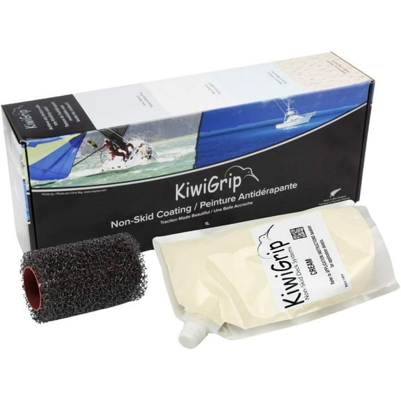 KiwiGrip Non-Skid Coating Water Based Acrylic - Ideal for Wood, Fiberglass, Epoxy, Concrete or Metal - Cream, 1L - KG-1CP-R
