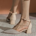thumbnail image 6 of Fiaer Women's Pointed Toe Heels Fashion Elegant Buckle Pumps Heeled Shiny Dress Shoes Comfort Work Shoes White 9, 6 of 8