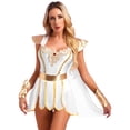 thumbnail image 2 of Sxiwei Women's Ancient Roman Costume 2 PCS Petal Skirt Bodysuit with Metallic Wristbands Greek Toga White M, 2 of 9
