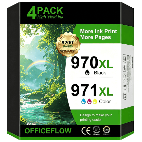 4-Pack 970XL Black 971XL Color High Yield Ink Cartridges Compatible with OfficeJet Pro X451dw/X476dw/X551dw/X576dw Printers (Black, Cyan, Magenta, Yellow)