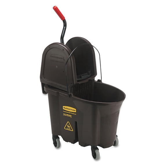 Rubbermaid Commercial FG757788BRN 35 qt. WaveBrake 2.0 Down-Press Plastic Bucket/Wringer Combos - Brown