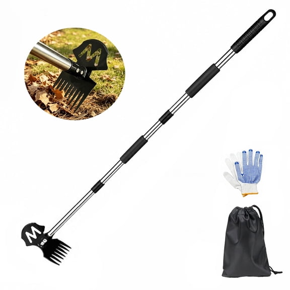 TEIPUERY Weed Rake Tool with Long Handle, Adjustable Garden Rake and Manual Weeding Tool for Yard, Lawn, Soil Loosening and Landscaping