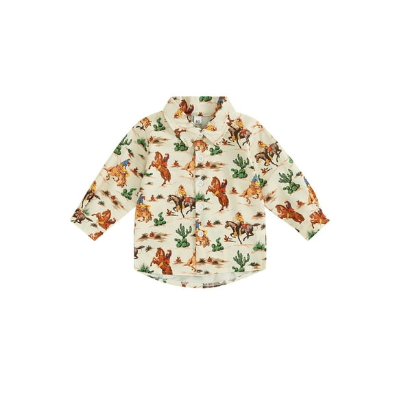 Wassery Western Toddler Autumn Clothes 6M 12M 18M 24M 3T 4T Baby Boy Long Sleeve Turn-Down Collar Button-Down Shirt Tops Cowboy Country Clothing 6M-4T