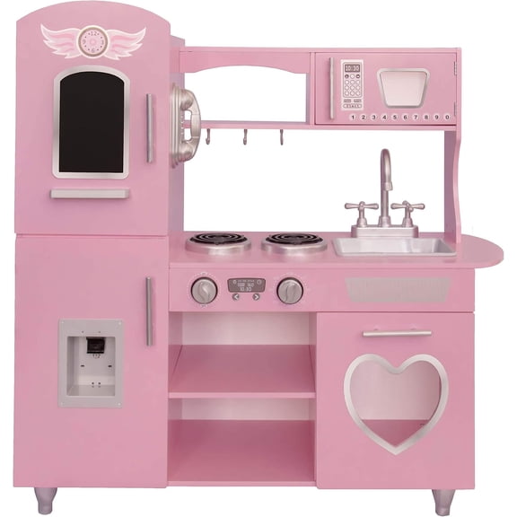 Kids House Cocina de Madera Deluxe Vintage Pink, Cocinita de Juguete para Niña, Cocina Clásica de Juguete, Acabados de Lujo, Incluye Teléfono Inalámbrico