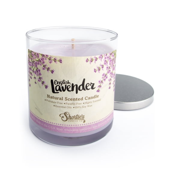 English Lavender Scented Natural Soy Candle, Essential Fragrance Oils, 100% Soy, Phthalate & Paraben Free, Clean Burning, 9 Oz.