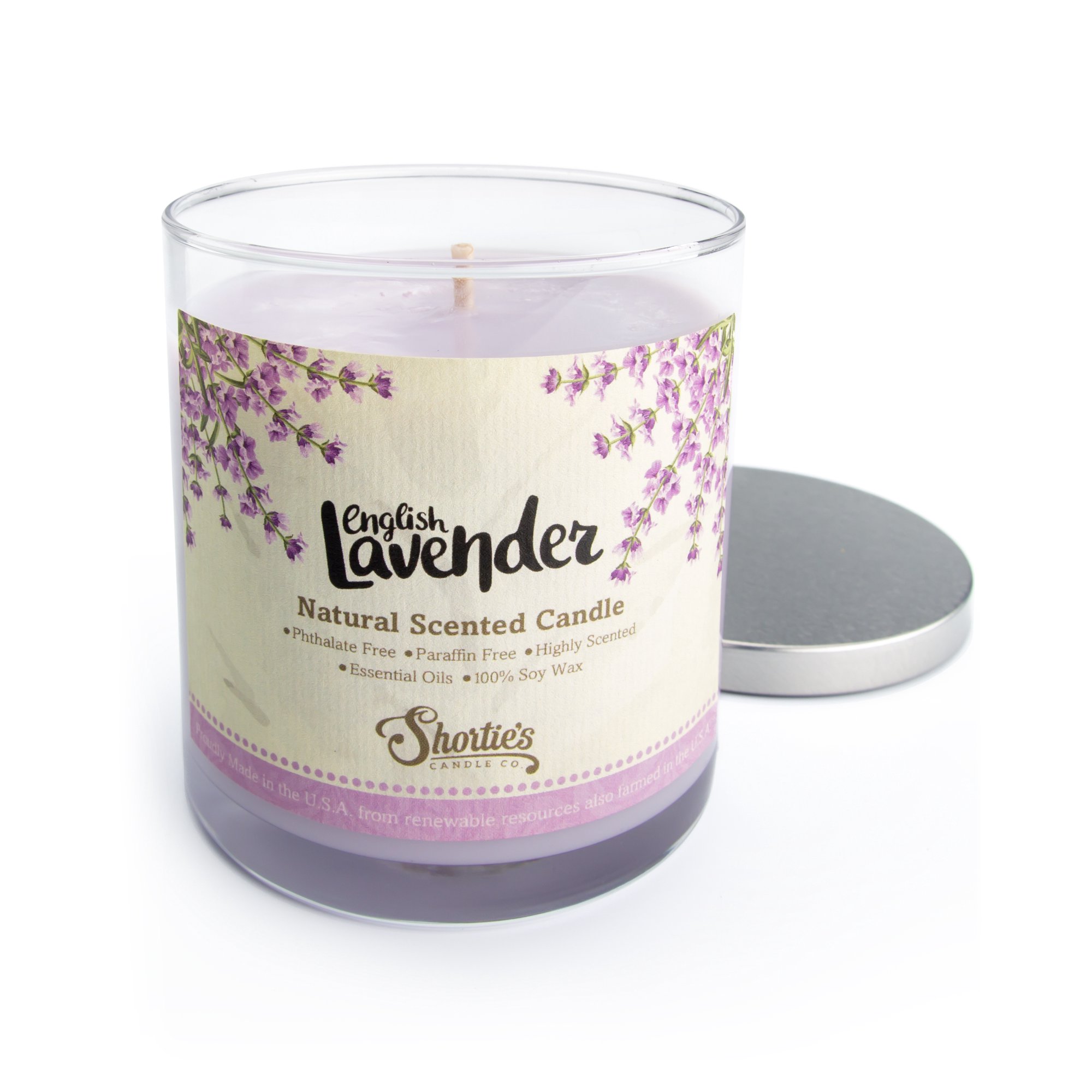English Lavender Scented Natural Soy Candle Essential Fragrance Oils 100% Soy Phthalate & Paraben Free Clean Burning 9 Oz.