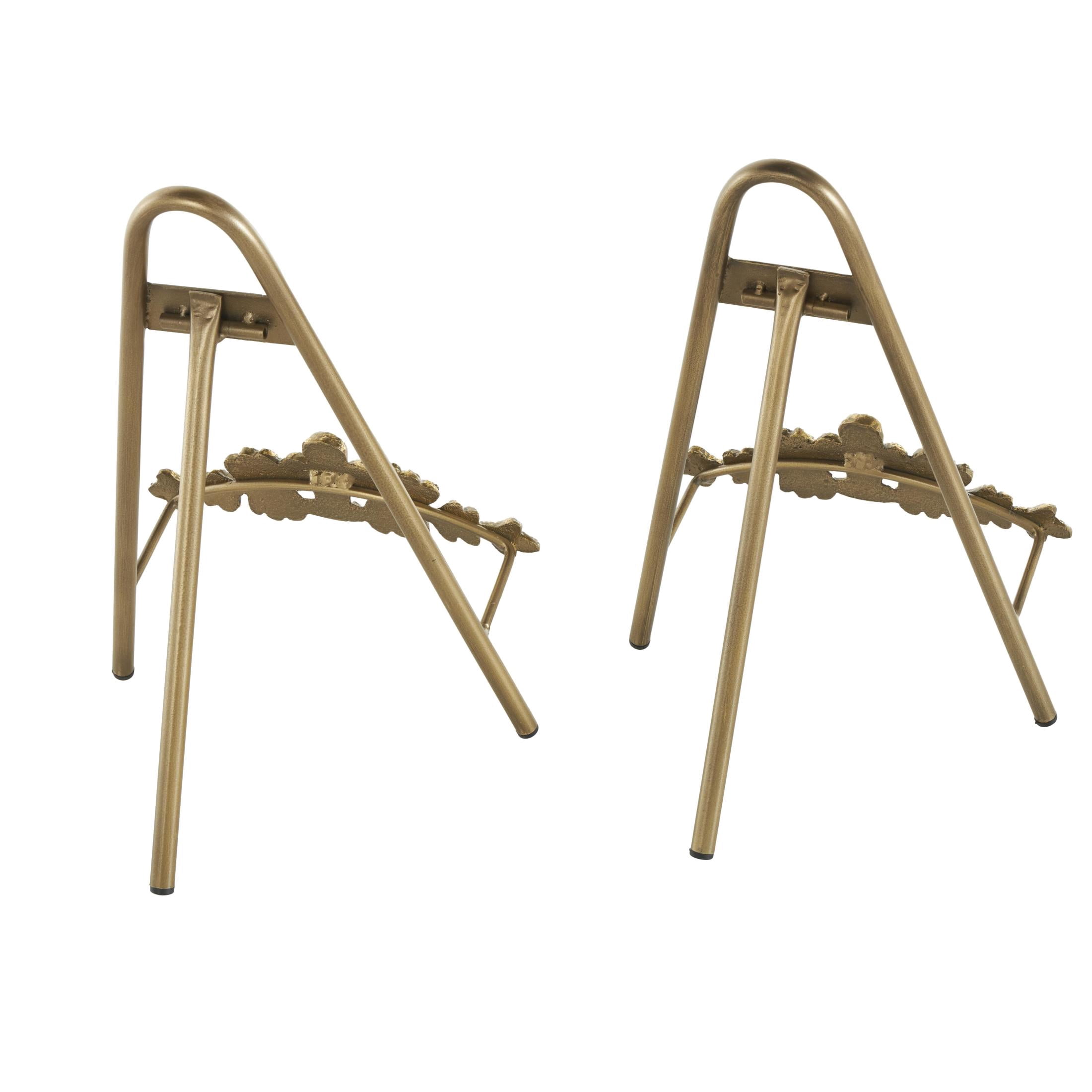 DecMode 8"W, 12"H Gold Metal Arched Tabletop Foldable Leaf Easel with Vine Emblem, 2-Pieces