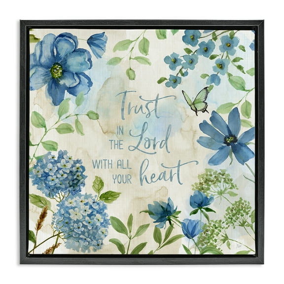 Stupell Industries Trust The Lord Floral Religious Painting Black Floater Framed Canvas Art Print Wall Art, 18 x 18