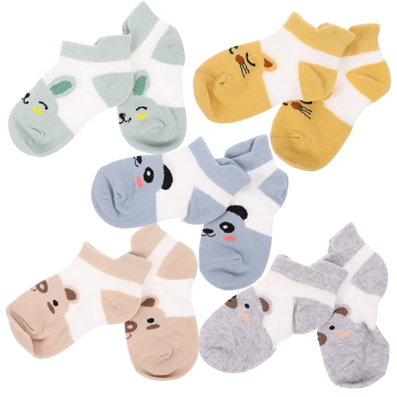 OUNONA 5 Pairs Kids Cotton Ankle Animal Socks Cute Cartoon Toddlers Socks Size S