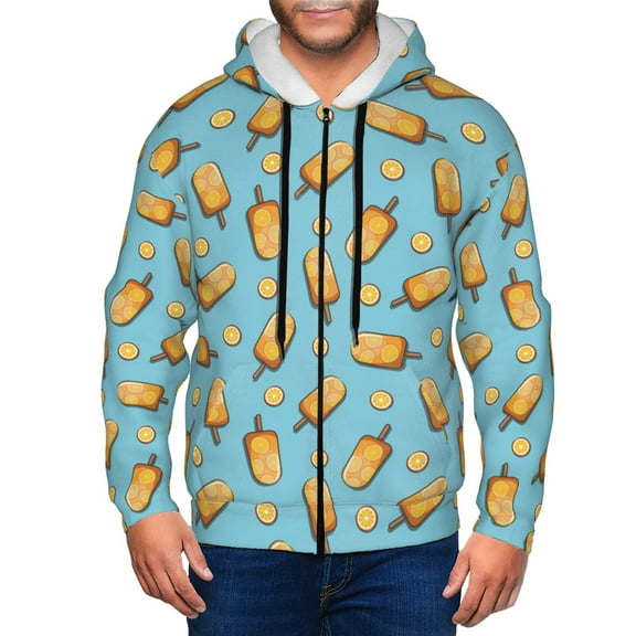Kdxio Lemon Ice Cream Print Men Hoodies Casual Hoodies for Men with Zip Pockets Full Zip Long Sleeve Sweatshirt Sports Hooded Jacket-Small
