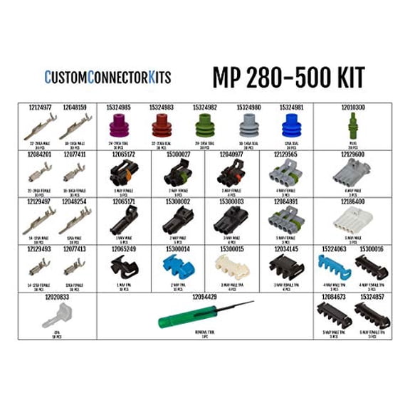 Metri-Pack Connector Kit MP-280-500: Metri-Pack 280 Series Sealed Automotive Electrical Connectors 22-12 Gauge 500 Piece Kit (No Tool)