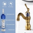 thumbnail image 3 of Grifo de baño con acabado en latón antiguo elegante, grifo mezclador de lavabo de una sola manija fácil de usar para lavabos de tocador con diseño de un solo orificio, compatible con conexión, 3 of 5