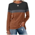 thumbnail image 2 of DondPO Womens Tops Women's Color Block Tunic Tops Casual Long Sleeve Shirts Round Neck Pullover Womens Dressy Tops Tops for Women Trendy Brown L, 2 of 7