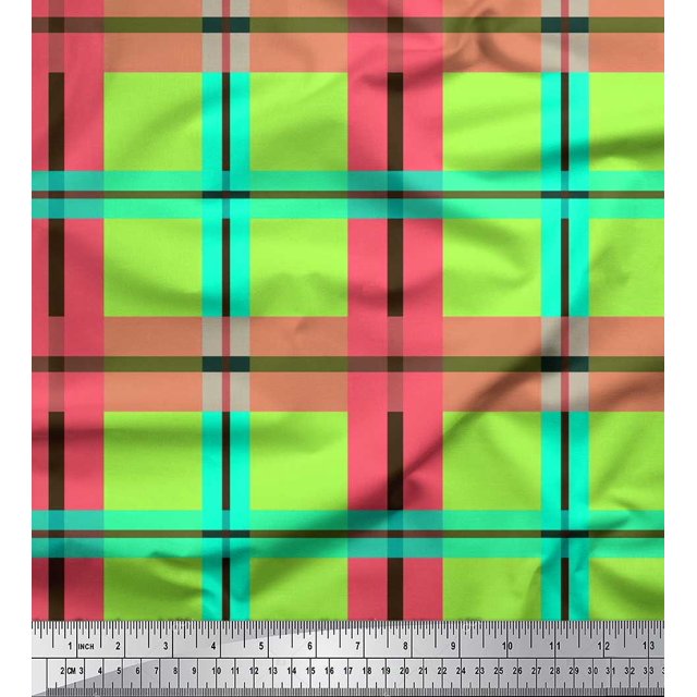 Soimoi Cotton Voile Fabric Check Check Printed Craft Fabric by the Yard 56 Inch Wide