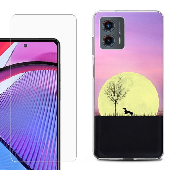 OneToughShield ® Compatible with Motorola Moto G 5G 2023, Shockproof Phone Case, with Tempered Glass Screen Protector - Moonlight Dachshund