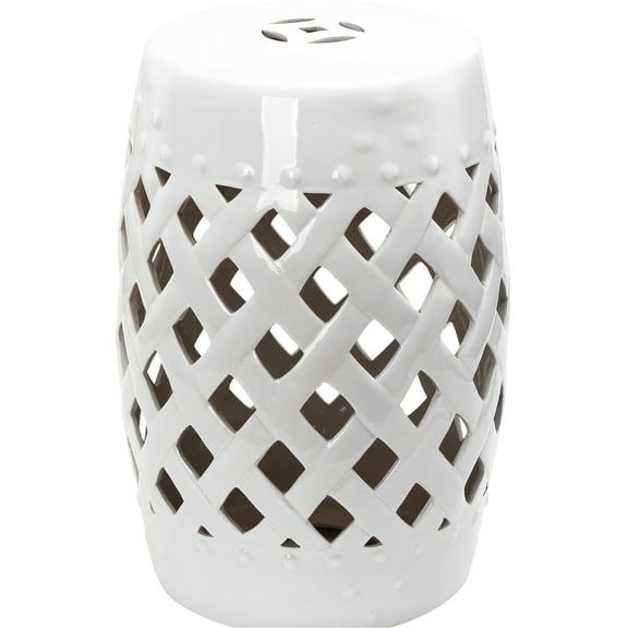 13"x18" Ceramic Garden Decor Piece, White, Woven , Long-lasting & Attractive Patio Footrest Stool, Elegant