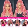 thumbnail image 4 of Pink Lace Front Wig Human Hair 28 inch Pre Colored Body Wave Lace Front Wigs Human Hair 180% Density Glueless Wigs Human Hair Pre Plucked with Baby Hair 13x4 HD Transparent Lace Pink Wigs for Women, 4 of 7