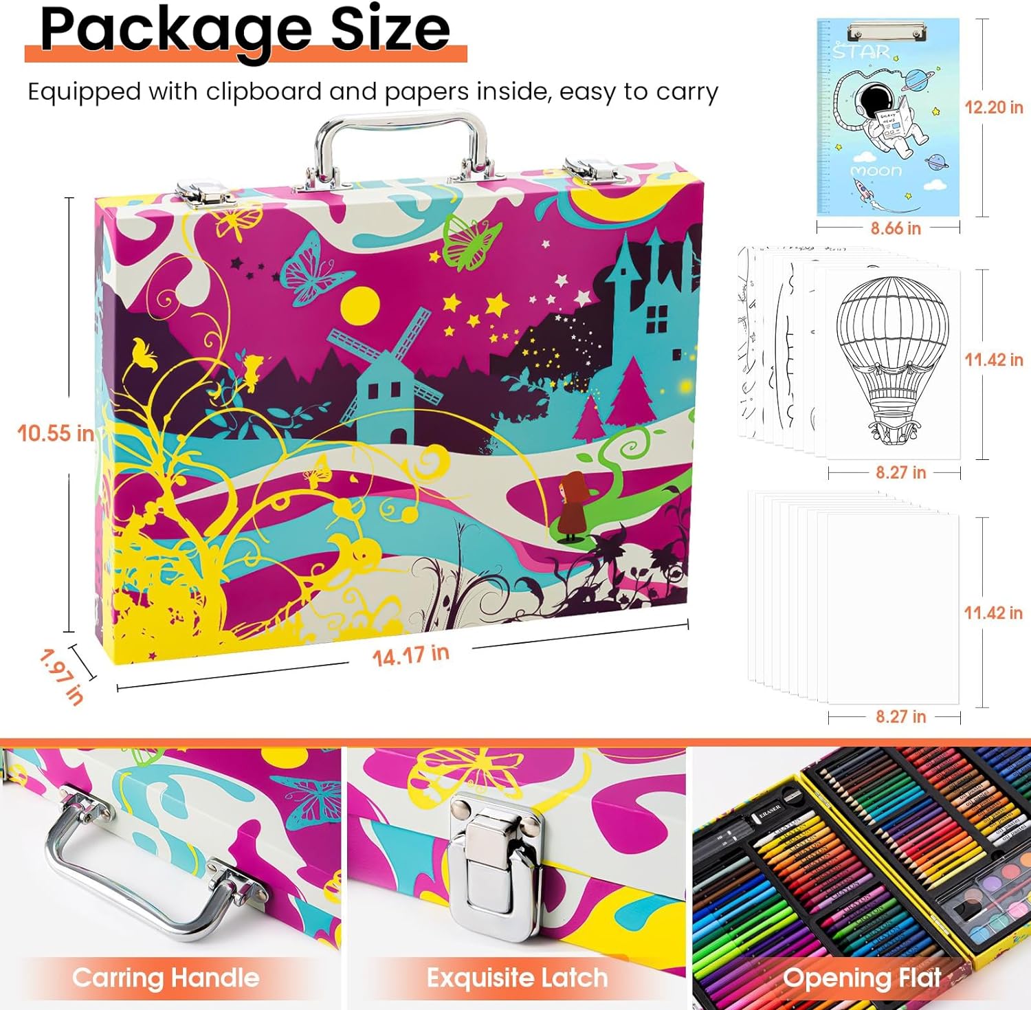 180 Piece Art Supplies, Drawing Painting Art Kit with Clipboard and Coloring Papers