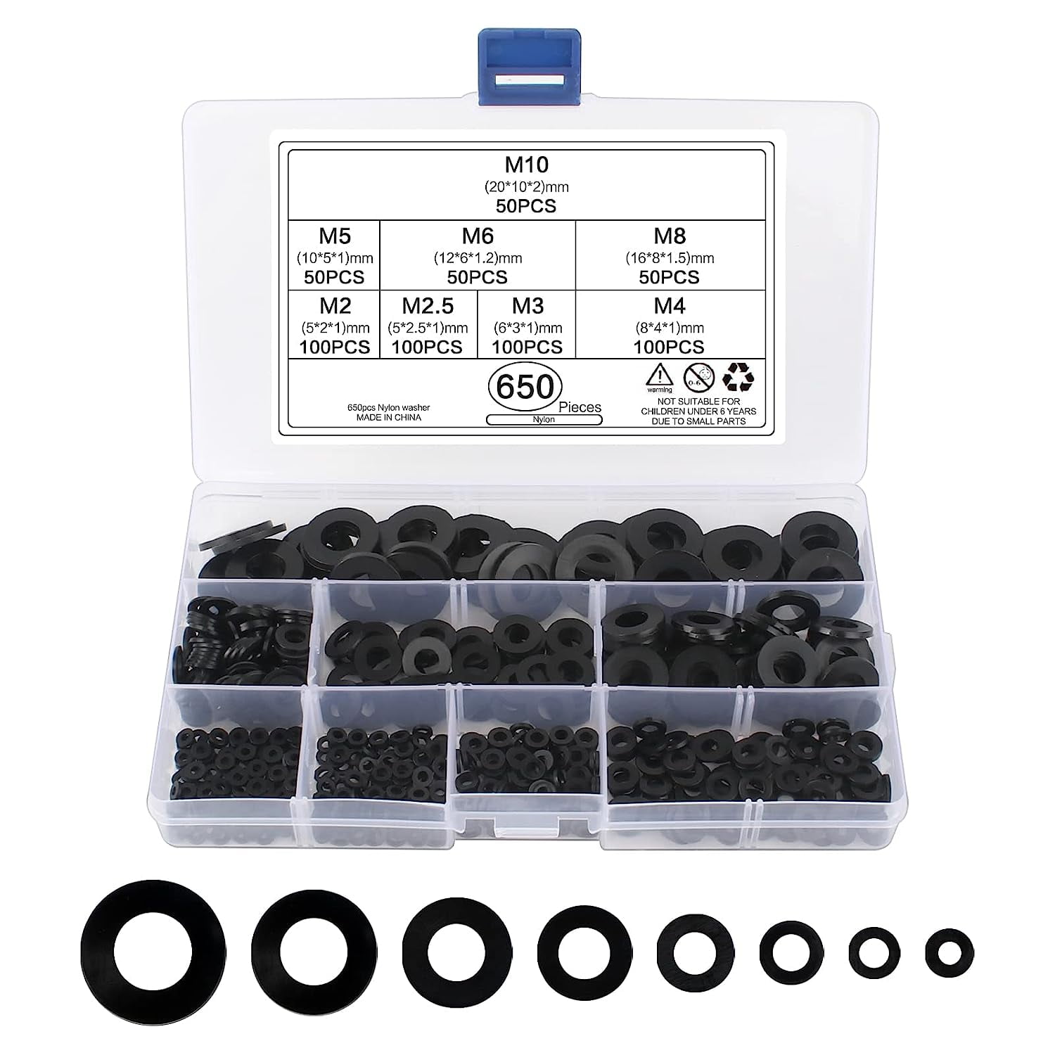 650PCS Nylon Gasket Flat Washer Kit ORing Gasket kit Rubber Washer