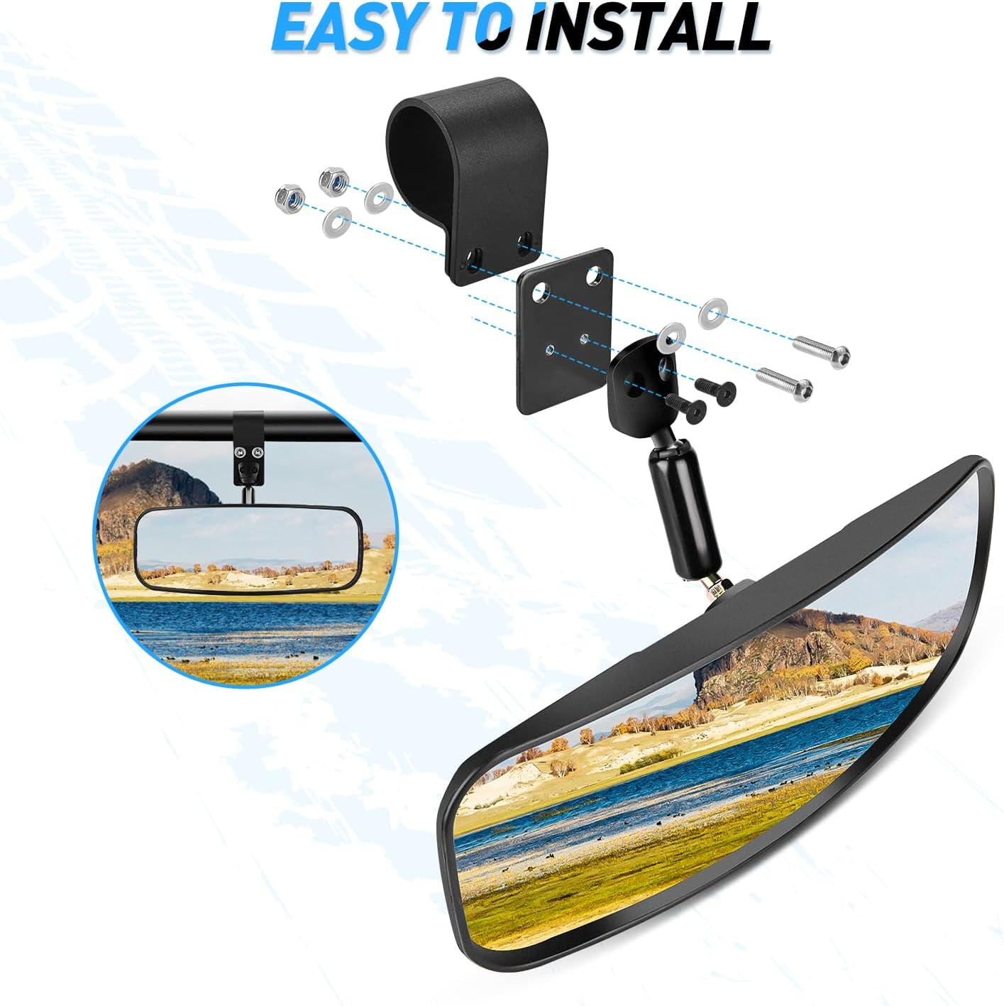Nilight UTV Rear View Mirror 12inch Wide Clear Convex Center Mirror with 1.75" to 2" Clamps Adjustable 360 Degree for Polaris Rzr Pro XP R Pioneer 1000 Can Am Maverick X3 Kawasaki, 2 Years Warranty