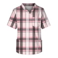 thumbnail image 4 of Domuza Scrub Top Men Plaid Stripe Printed V Neck Short Sleeve Nurse Uniform Loose Fit Comfy Soft Medical Scrub Tops with 3 Pockets Pink 2XL, 4 of 5
