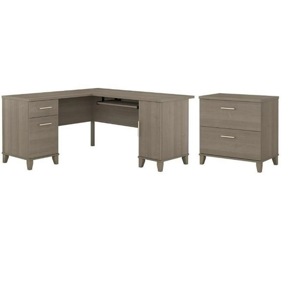 Home Square 2-Piece Set with 60W L Shaped Desk & 2-Drawer File Cabinet