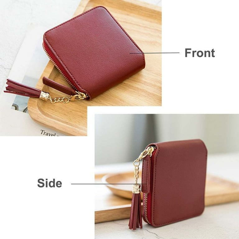 Simple Square Women Wallet Short Zipper Small Wallet Tassel Coin Purse Card  Holder,Red