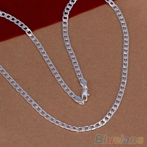 Yesbay Silver Plated 4mm Sideways Flat Chain Necklace Jewelry Gift-22 inch