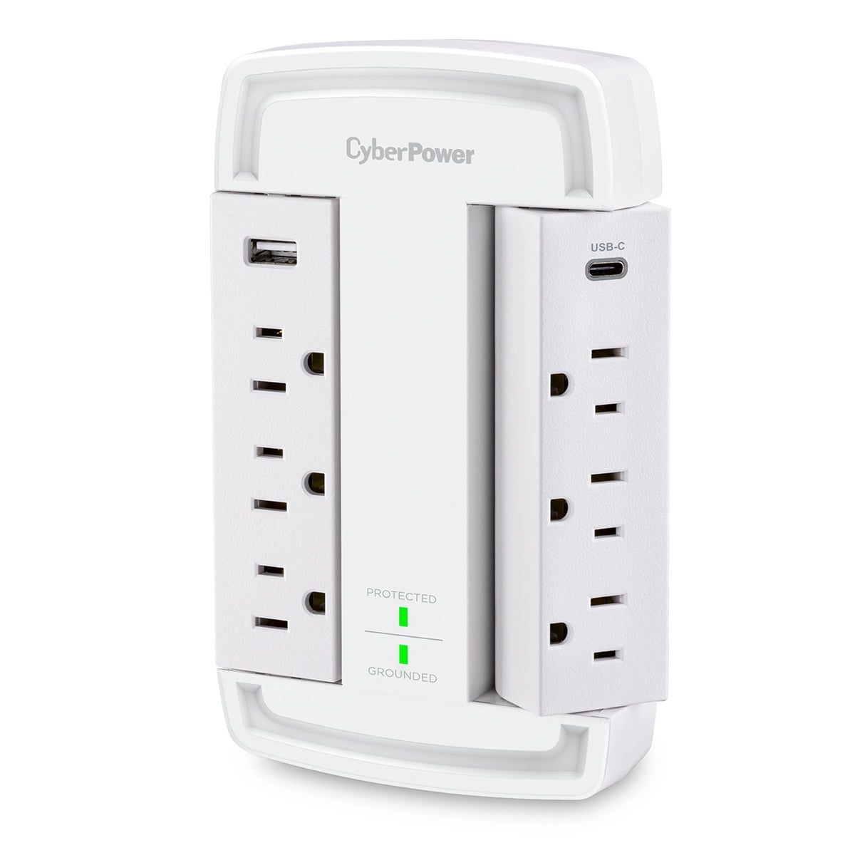 CyberPower CSP6WSUC 6-Outlet Wall-Tap Surge Protector with USB-A and USB-C Port, White
