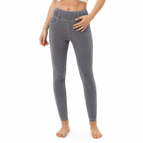 Yesfashion Women's Jeans High Waist Faux Denim Leggings With Pockets