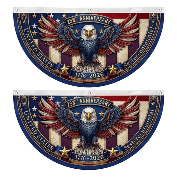 Alaiyaky 2PCS 4th of July Flag, 1.5X3 FT Patriotic Fan Flags, Patriotic Eagle Half Fan Banner Flag for 4th of July Memorial Day Indoor Outdoor Decoration