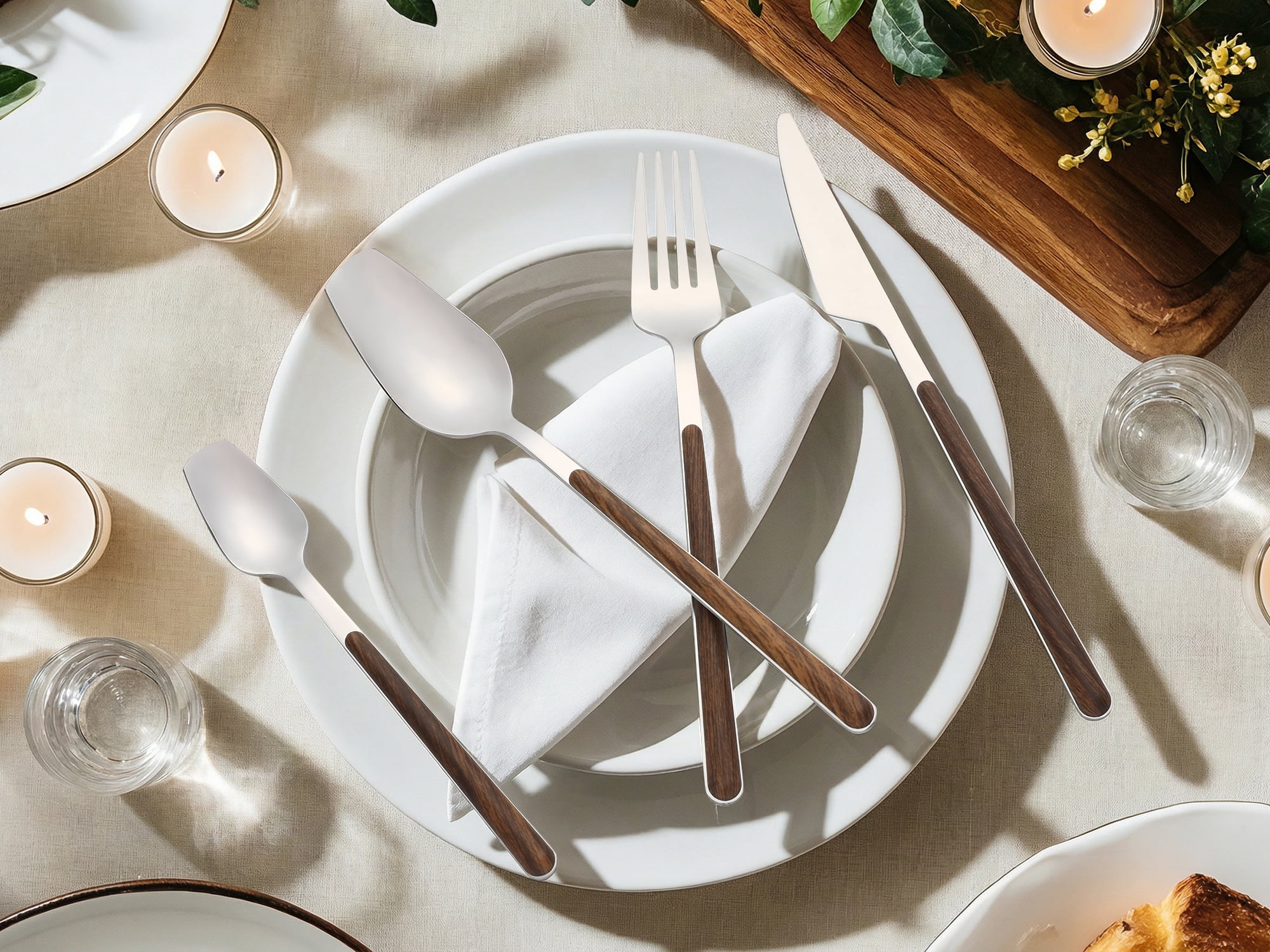 Unique Bargains 4 Piece Stainless Steel Flatware Set with Knife Spoon Fork Brown 4