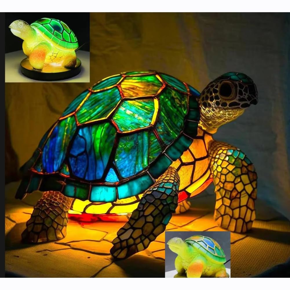 Vintage LED Resin Night Light with Stained Glass-Style Finish, Cute Animal Table Lamp, Resin Home Decor Statue for Bedroom, Artistic Home Decor & Gift for Animals Lovers