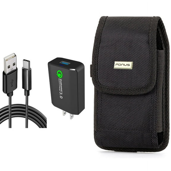 Home Charger & Case Belt Clip for iPhone 15 Pro - 18W Fast 6ft USB Cable Type-C Turbo Charge and Swivel Holster Rugged Cover N9O for iPhone 15 Pro (6.1")