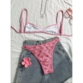 thumbnail image 4 of JoveMarine Women's Floral Print Two-Piece Bikini Set, Halter Backless Swimsuit with Striped Top, Padded Cups, Trendy Bikinis for Women,Pink XS, 4 of 7