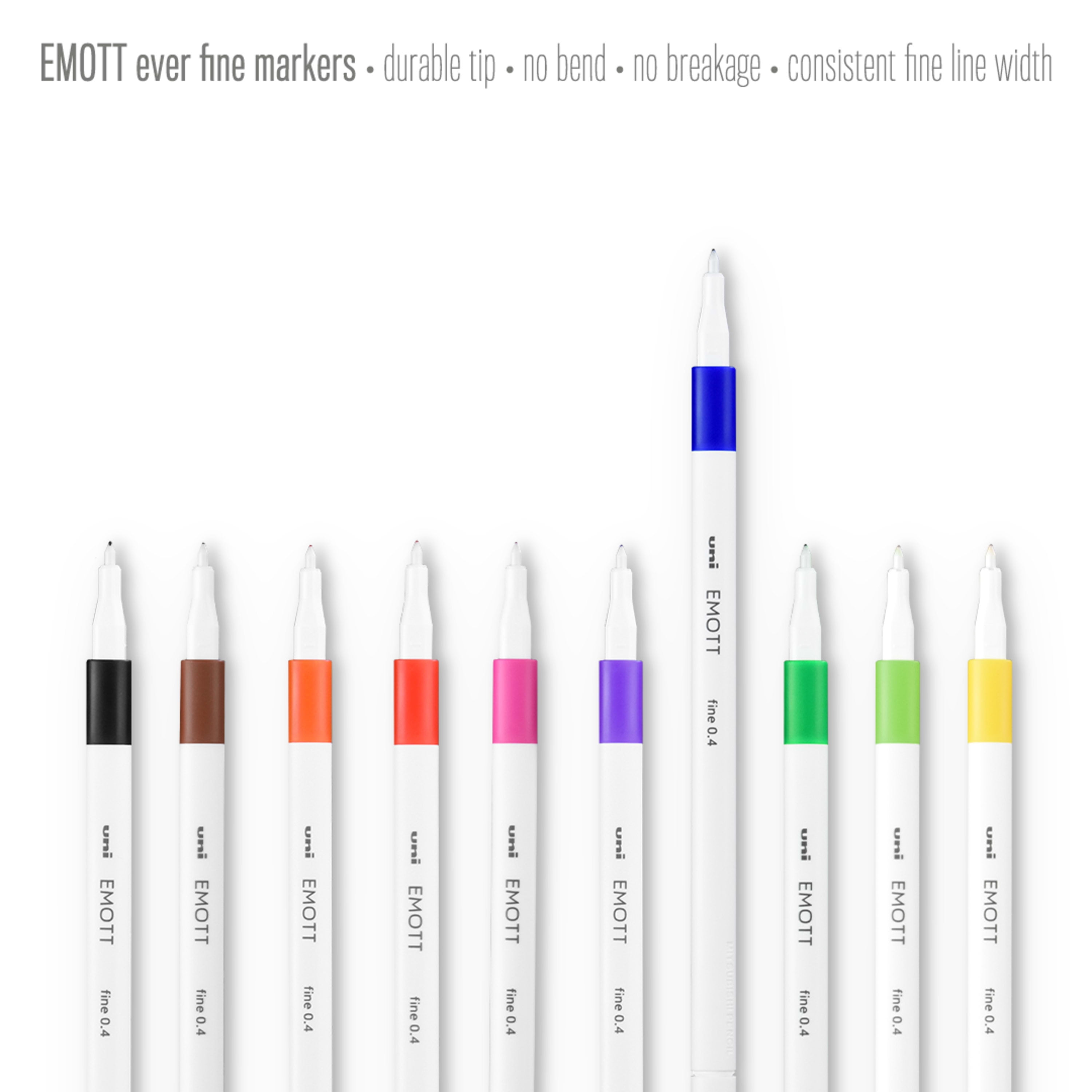 Japan UNI EMOTT Fiber Hook Line Note Pen Set Everfine0.4