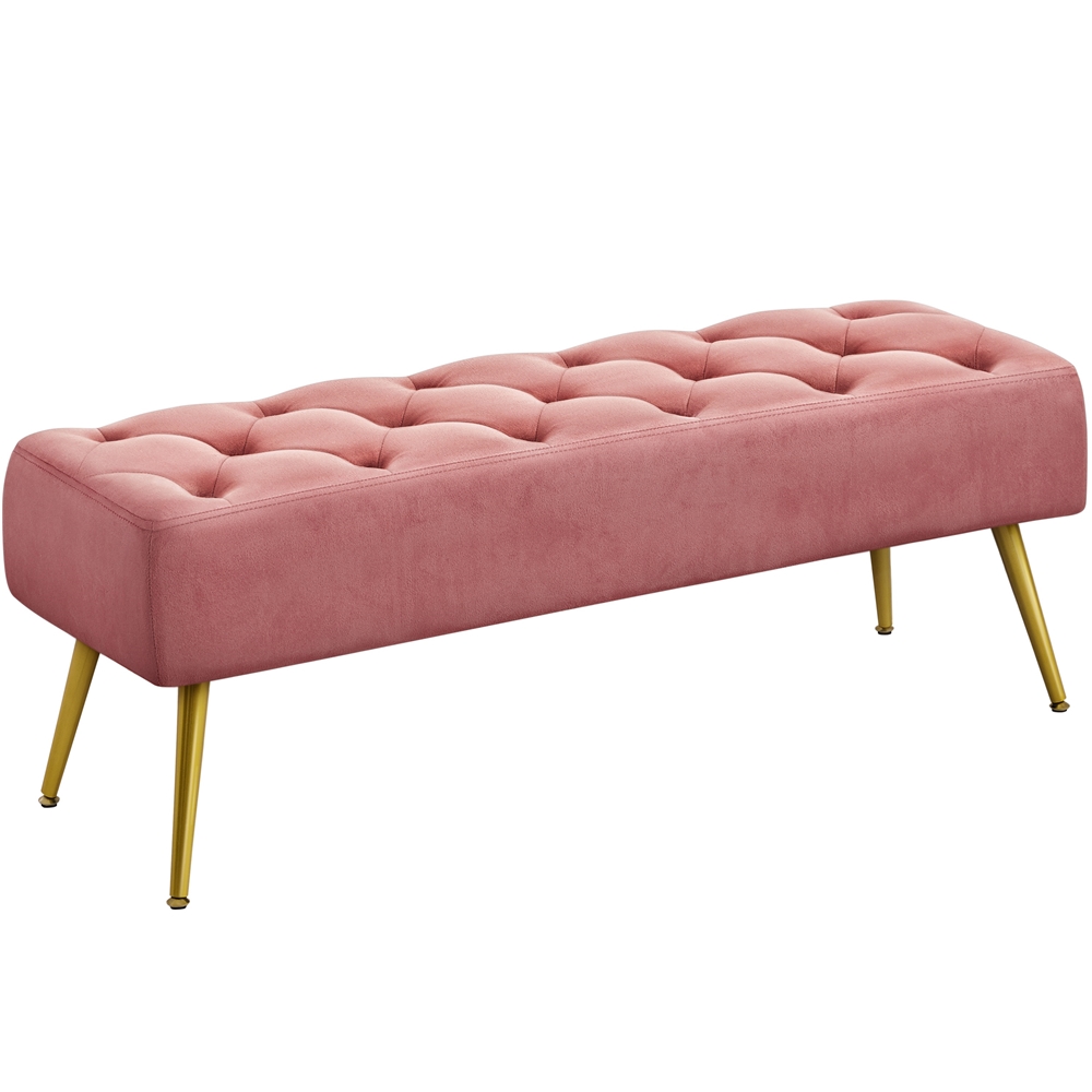 Yaheetech Velvet Upholstered Button Tufted Footstool Bench for Bedroom, Pink