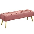 thumbnail image 2 of Yaheetech Velvet Upholstered Button Tufted Footstool Bench for Bedroom, Pink, 2 of 6