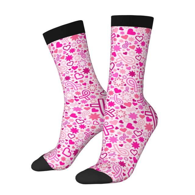 Wukai Chaussettes Mi-Mollet pour Sensibilisation au Cancer du Sein, Impression Contrastée, Design Imprimé 3D, Chaussettes pour Adultes, Haute Élasticité, Respirantes, Sport, Adaptées pour Quotidien, Unisexe