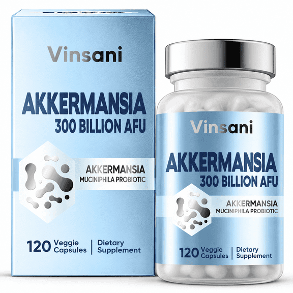 Akkermansia Muciniphila Probiotic Dietary Supplement, 300 Billion Afu, 120 Veggie Capsules, Supports Gut Health & Digestive Wellness