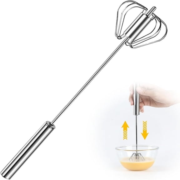 CLEANCOOL Stainless Steel Semi-Automatic Whisk, Stainless Steel Egg Whisk Hand Push Rotary Whisk Blender, Hand Push Mixer Stirrer Tool for Cooking Kitchen Home Egg Milk (3pcs)