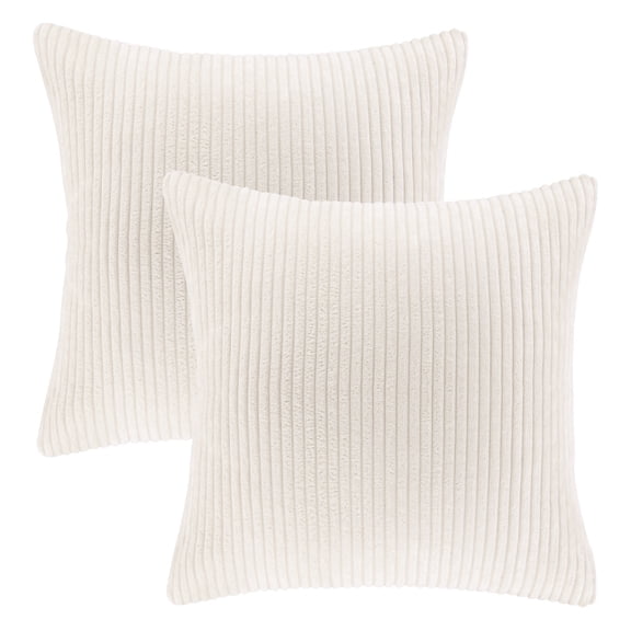 Phantoscope Soft Corduroy Striped Velvet 18" x 18" Off White Decorative Throw Pillows, 2 Pack