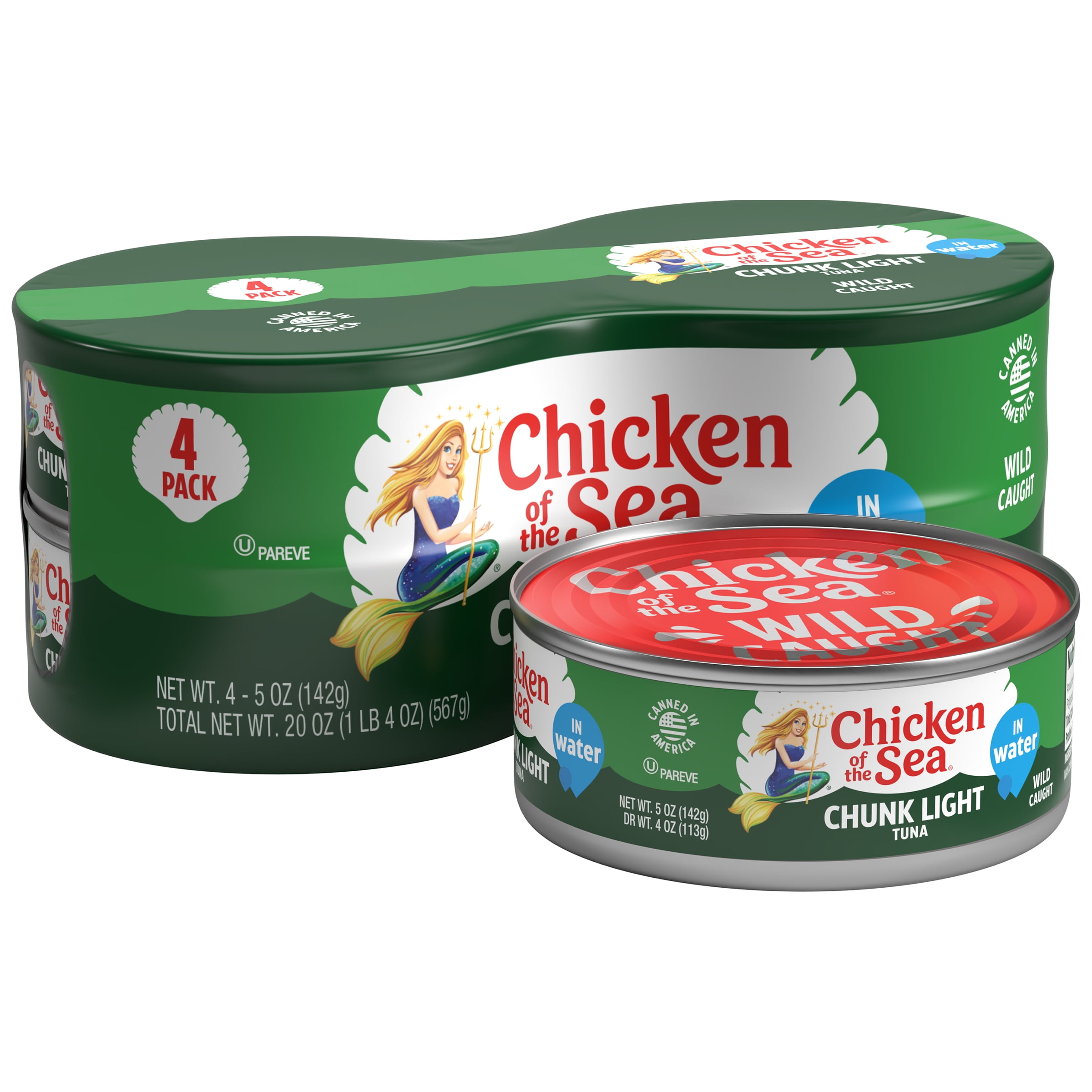 (2 pack) (4 Pack) Chicken of the Sea Chunk Light Tuna in Water, 5 oz