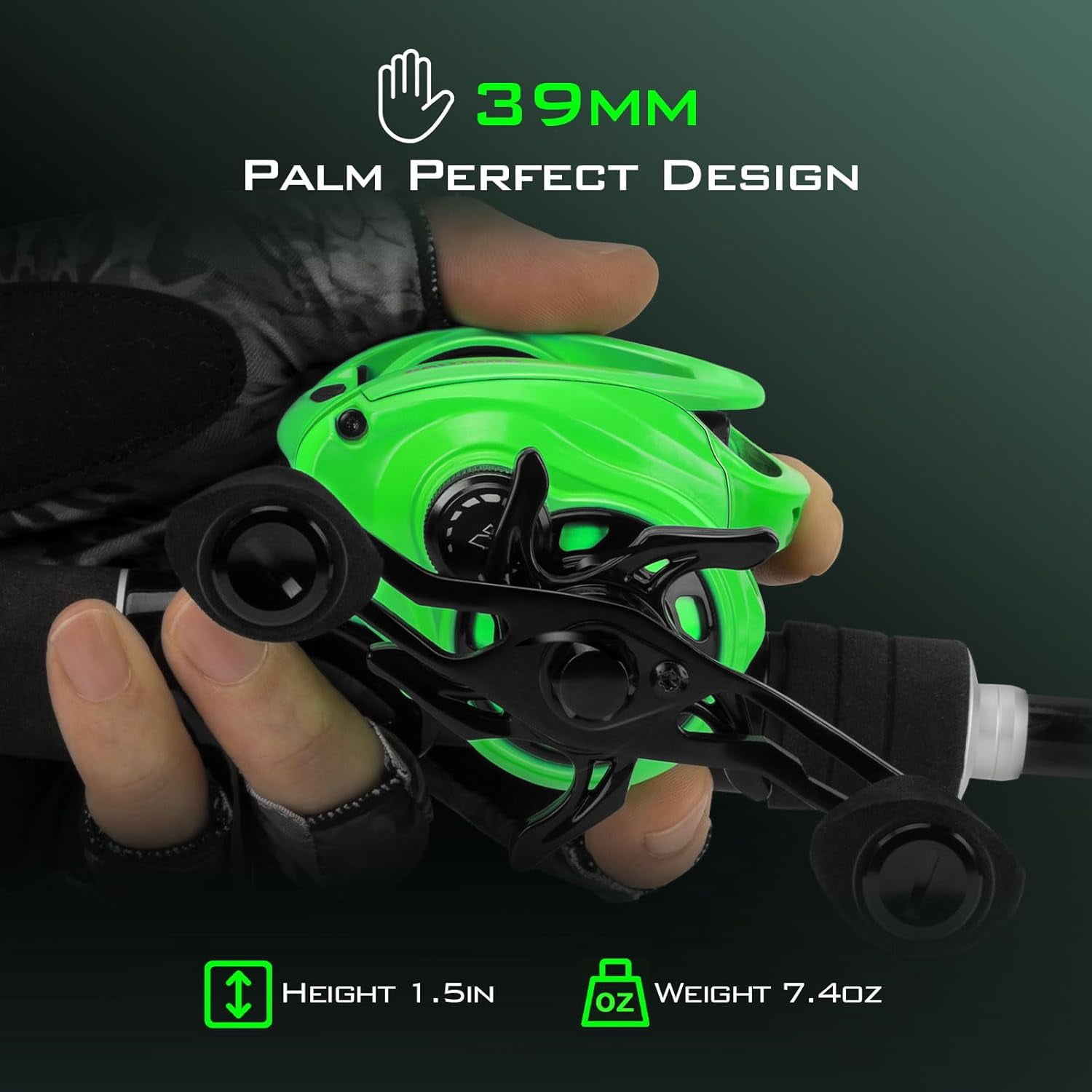 KastKing Left Baitcasting Fishing Reel, Halo XII Magnetic Braking System, 7+1Stainless Steel BB, 7.2:1-Green