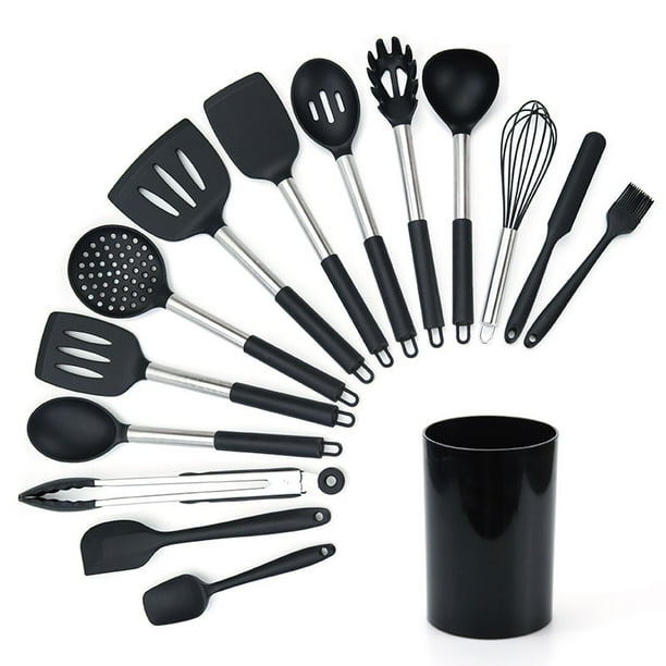 Juego de utensilios de cocina de silicona, utensilios de cocina Umite Chef, juego de utensilios de cocina de 15 piezas, utensilios de cocina con mango de oro rosa de silicona antiadherente, batidor