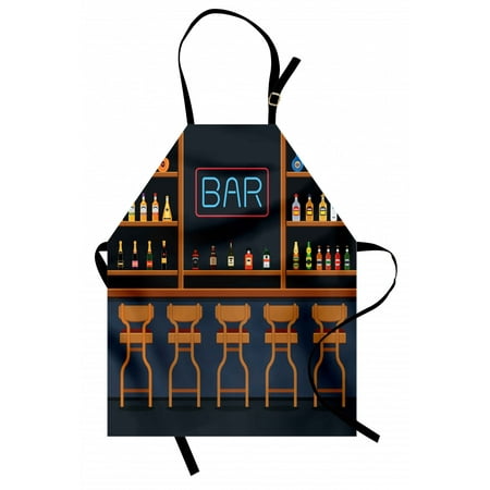 

Bar Apron Pub Stand with Chairs and Bottles of Alcohol Aligned Interior Cocktail Beverage Unisex Kitchen Bib with Adjustable Neck for Cooking Gardening Adult Size Multicolor by Ambesonne
