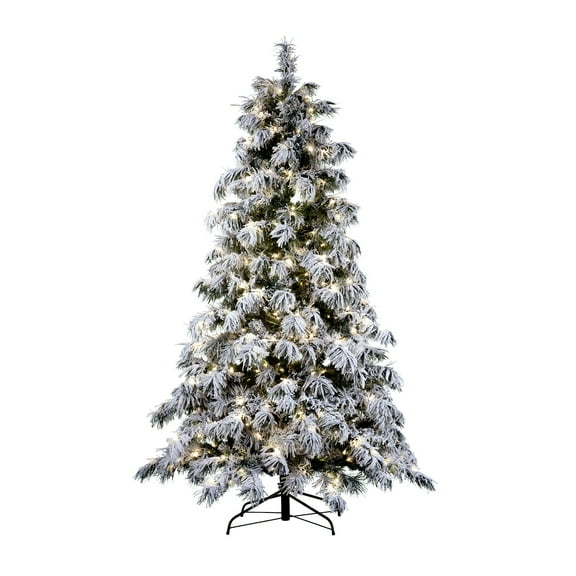 Haute Decor 7.5 Ft. Snowy Spruce Pre-Lit Flocked Berkshire Christmas Tree