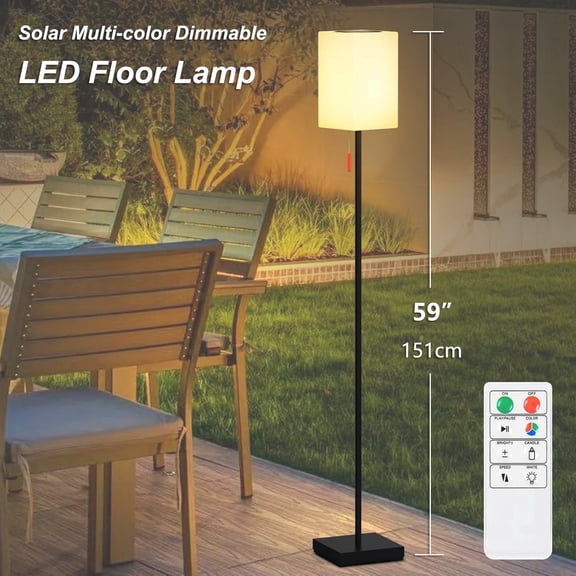 Postlucky 59" Solar LED Floor Lamp Dimmable with Remote Control, RGB Color, USB Charging, Cuboid Shade