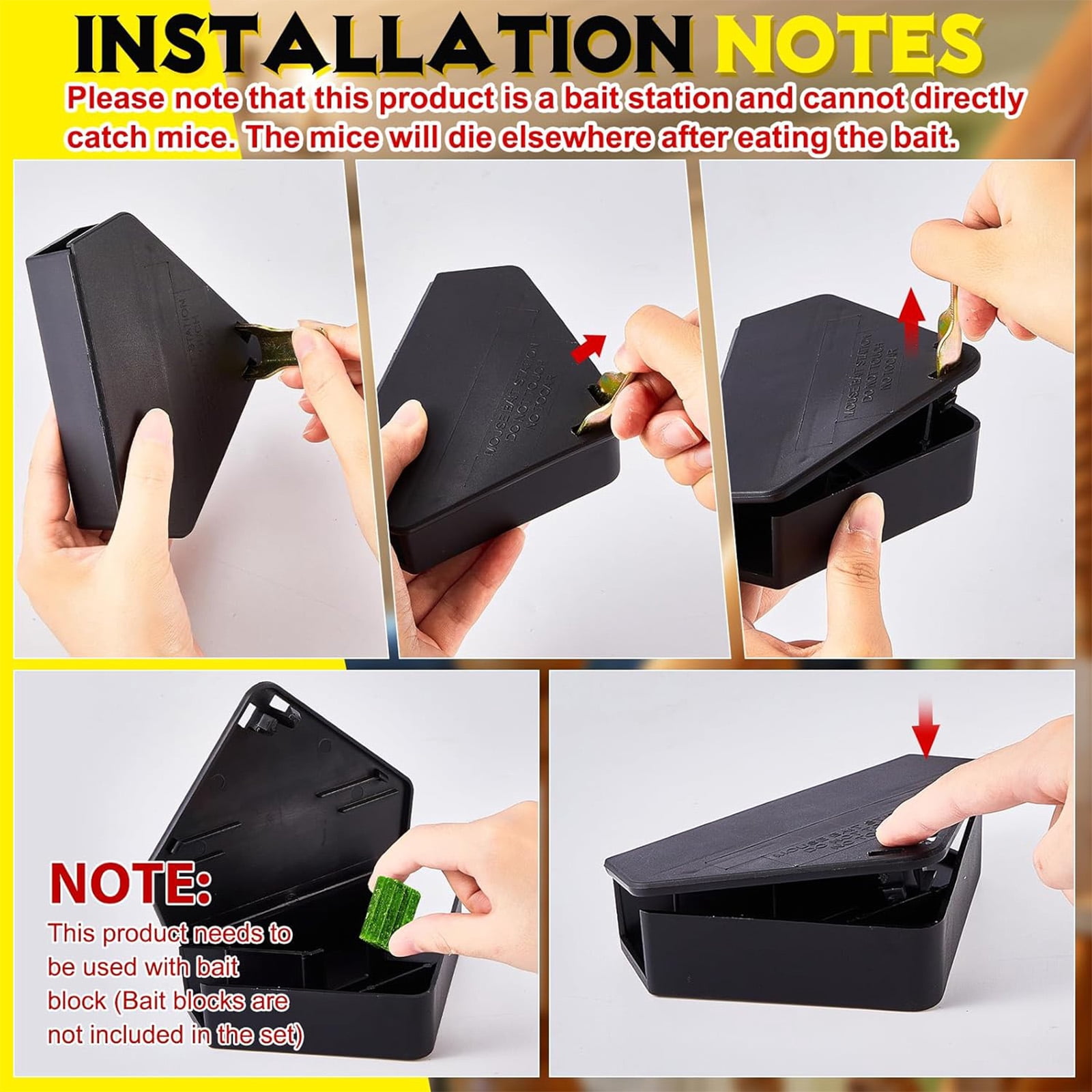 HYEASTR 12 Pack Mouse Bait Station with Keys - Outdoor Refillable Mouse Bait Station Reusable Mice Small Rats Bait Station Box for Indoor Outdoor Kitchen Garage, Safe for Kids and Pets